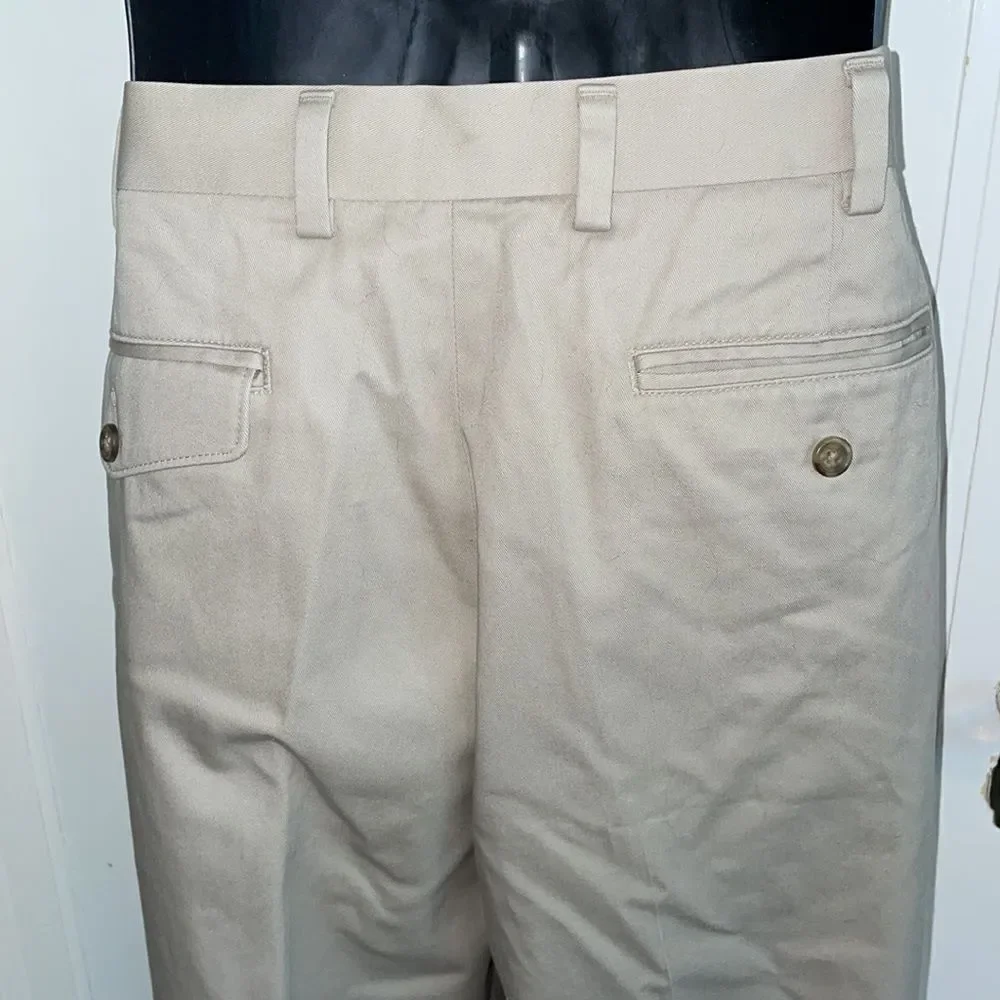 L.L. Bean Comfort Waist Belt cotton khaki flat front pants‎